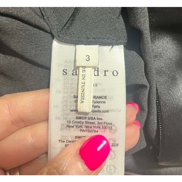 NWT Sandro Black Satin Lace Dress Cutout Back Shoulder Straps Size 3 (U.S. 6/8) - Picture 5 of 7